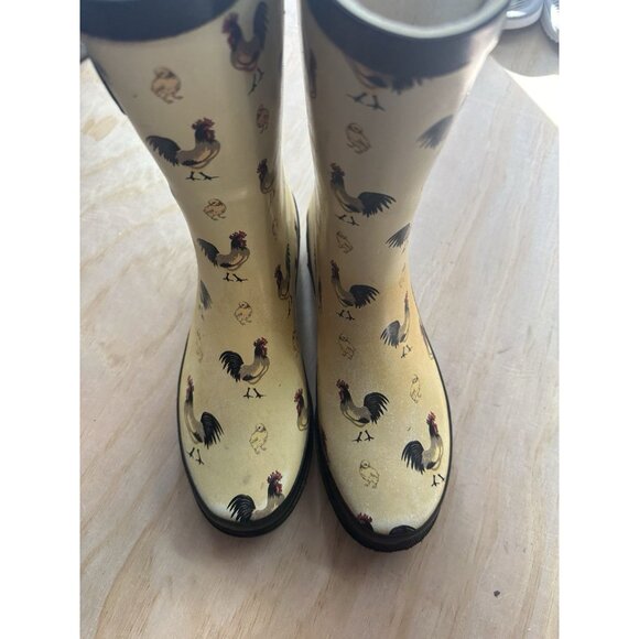 Western Chief Womens Size 7 Chicken Roost Mid Cream Rain boot Waterproof Farm - Picture 4 of 5
